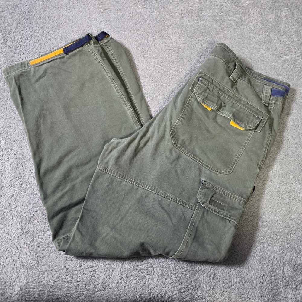 Bugle Boy Mens 34x32 Cargo Pants Green Wide Leg Utility Bungee Vintage 90s Y2K
